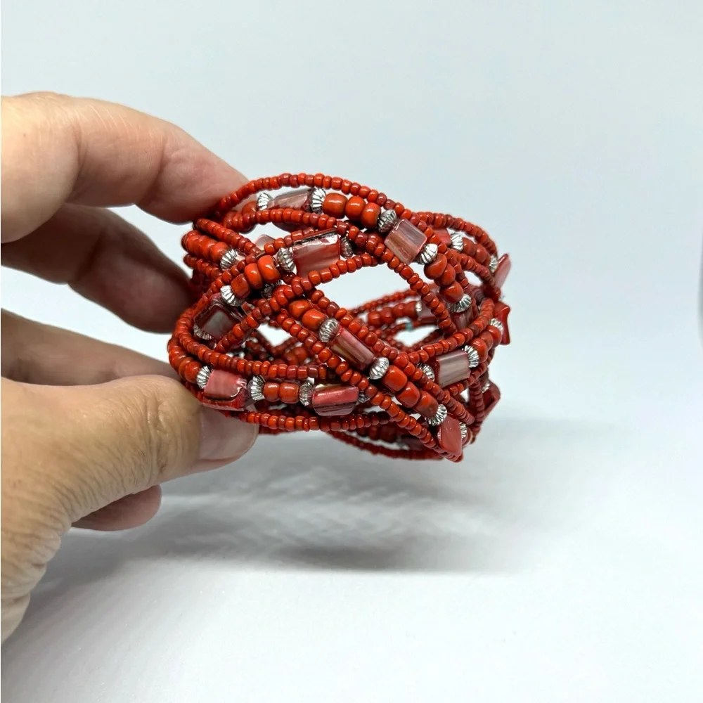 Beaded‎ Cuff Bracelet In Colorful Sienna